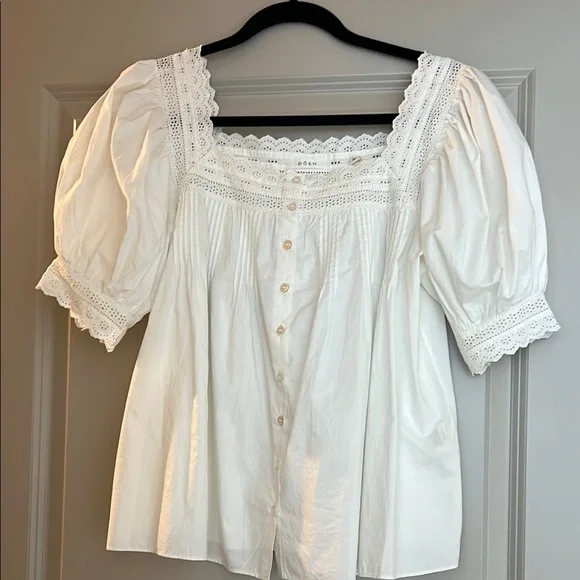 Doen White Puff Sleeve Blouse M - Picture 1 of 5